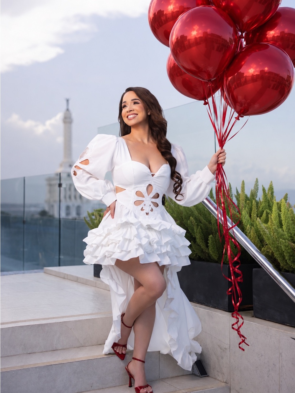 SHEIN White High-Low Ruffle Dress with Cutout Details